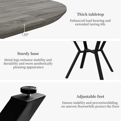 43.3"-59.1" Extendable Round Dining Table for 4-6 People, Modern Kitchen Oval Dining Table with Flexible Leaves Space Saving, Metal Base for Kitchen Dining Room (Grey)