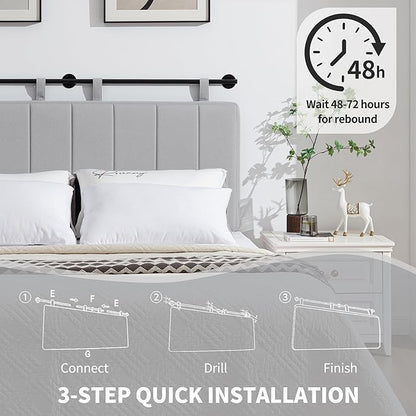UEV King Headboard Only, Wall Mounted Hanging Upholstered Bed Head Board, Modern Vertical Channel Design of Fine Linen, Elegant Grey Fluted Headboard for Bedroom (Grey, King Size)