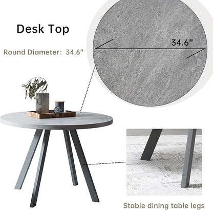 34.6'' Round Dining Table and Chairs for 2, Space Saving Modern Casual Coffee Table Set for Apartment Kitchen Dining Room (Grey Table+2 Balck Chairs)