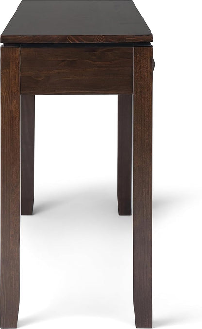 SIMPLIHOME Cosmopolitan Console Table - 60 Inch Wide Solid Wood Sofa Table in Mahogany Brown, Contemporary Storage Table for Entryway or Living Room with 3 Drawers, Square-Edged Top, and Tapered Legs