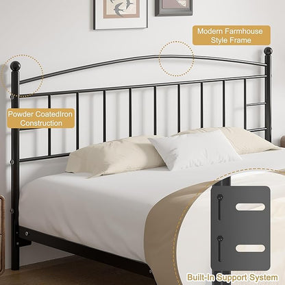 VECELO Metal King Size Headboard, Heavy Duty Curved Headboard Only Height Adjustable, Easy to Assembly, Modern Farmhouse Style Arching Lines Design for Bedroom - Black, King