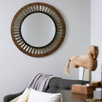 Household Essentials Household Essentials Wood Framed Sunburst Metal Mirror, Brown