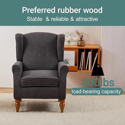ZMAD Accent Chair, Upholstered High Back Floral Armchair Wood Legs, Comfy Wingback Reading Single Sofa Chair,Plus a Solid Wood Coffee Table for Small Spaces, Living Room, Bedroom (Antique Dark Grey)