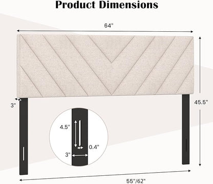 KOMFOTT Linen Fabric Upholstered Headboard for Full/Queen Size Bed, Rectangular Headboard with Solid Wood Legs & Adjustable Width, Padded Full/Queen Bed Headboard, Easy Assembly, Beige