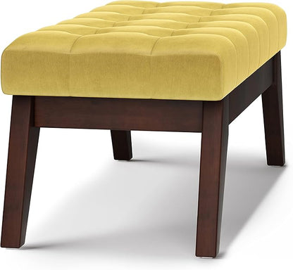 SIMPLIHOME Draper 40 inch Wide Mid Century Modern Rectangle Tufted Ottoman Bench in Dijon Yellow Velvet Fabric, Assembled for the Living Room and Bedroom
