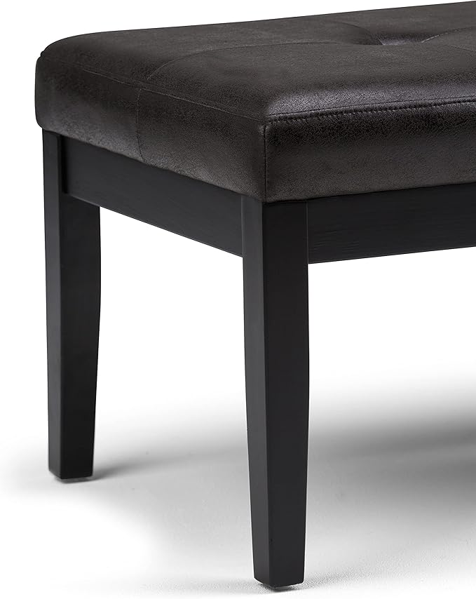 SIMPLIHOME Lacey 41 inch Wide Contemporary Rectangle Tufted Ottoman Bench in Distressed Black Vegan Faux Leather, Assembled, For the Living Room and Bedroom