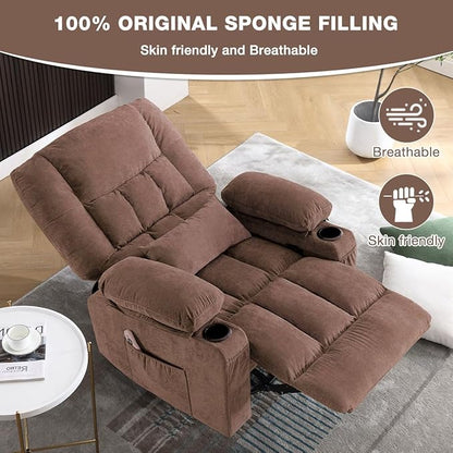 BOSMILLER Oversized Recliner Chair for Adults with Vibration Massage and Lumbar Heating Swivel Rocker Recliner with Cup Holder and USB Charge Port for Living Room