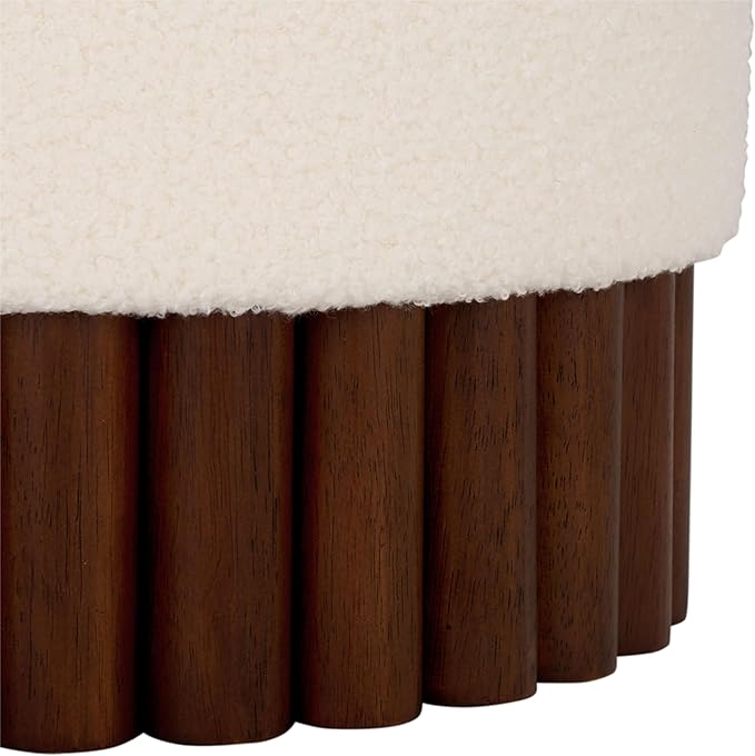 SAFAVIEH Home Collection - Cerna Off-White Ottoman with Dark Brown Solid Wood Base, Modern Round Accent Seat, Fully Assembled (OTT3402A)