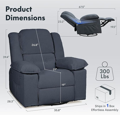 FLEXISPOT Massage Swivel Rocker Recliner Chair for Adults, Rocking Chair Nursery with Massage and Heat, USB Charging Port, 360° Swivel Recliner for Living Room Bedroom Nursery, Blue Gray (XRC2)