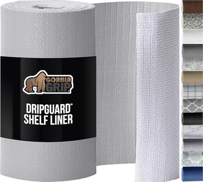 GORILLA GRIP DripGuard Shelf Liner, Non Adhesive Drawer and Kitchen Cabinet Protector, Slip Resistant BPA Free Smooth Surface Plastic Liners for Cabinets, Bathrooms, Closets, 17.5x120 Inch, Light Gray