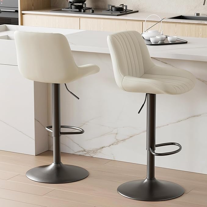 Nalupatio Bar Stools Set of 2, Adjustable Modern Swivel Bar Stools with Backs, Counter Height Performance Fabric Island Chairs for Home Kitchen, Off-White