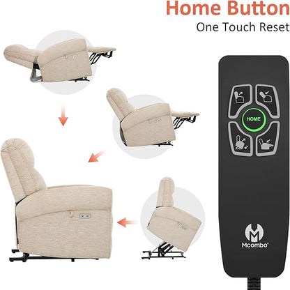 MCombo Dual Motor Power Lift Recliner Chair with Massage and Heat for Elderly, USB Ports, Lay Flat, Fabric 7666 (Beige)