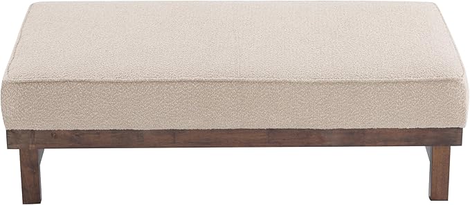 Christopher Knight Home Hillman Boucle Fabric Ottoman with Wood Frame,Rectangular Footrest Bench,Non Storage Ottoman Bench for Living Room Bedroom Entryway Home Decor,Light Brown