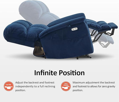 MCombo Large-Wide Dual Motor Power Lift Recliner Chair, Massage and Dual Heating for Elderly People, Infinite Position, Fabric R7166 (Navy Blue)