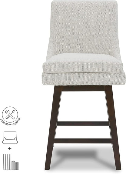 CHITA Bar Stools Set of 2, Counter Height Swivel Barstools, FSC Certified Morden Upholstered Fabric Counter Chairs with Back Support, 26.8" H Seat Height, Fabric in Ivory