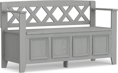 SIMPLIHOME Amherst Entryway Storage Bench - 48 inch Wide Solid Wood Hallway Seat in Fog Grey, Transitional Bench for Entryway or Living Room with Lift-Up Lid and Spacious Storage