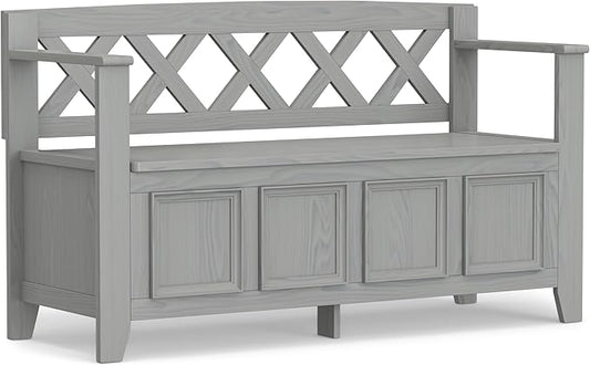 SIMPLIHOME Amherst Entryway Storage Bench - 48 inch Wide Solid Wood Hallway Seat in Fog Grey, Transitional Bench for Entryway or Living Room with Lift-Up Lid and Spacious Storage