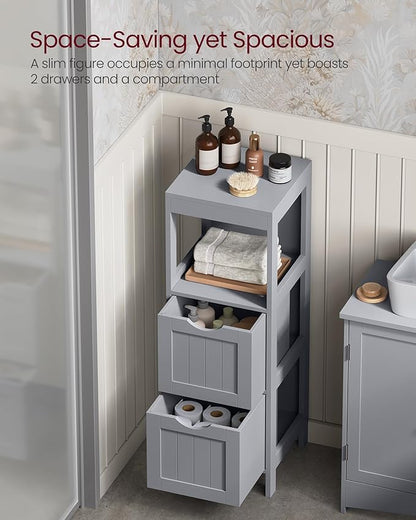 VASAGLE Storage Cabinet, Storage Organizer Rack Stand for Bathroom, Living Room, Bedroom, Multifunctional Corner Unit, 2 Drawers, 35 Inches in Height, Dove Gray UBBC042G02