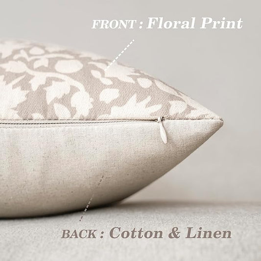 Foindtower Set of 2 Decorative Neutral Floral Throw Pillow Covers Accent Farmhouse Cushion Covers Boho Lumbar Pillowcase for Couch Sofa Bedroom Living Room Home Decor,12×20 Inch,Ivory Beige