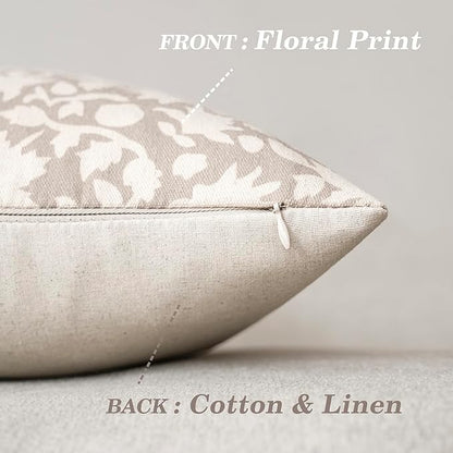 Foindtower Set of 2 Decorative Neutral Floral Throw Pillow Covers Accent Farmhouse Cushion Covers Boho Vintage Pillowcase for Couch Sofa Bedroom Living Room Home Decor,22×22 Inch,Ivory Beige