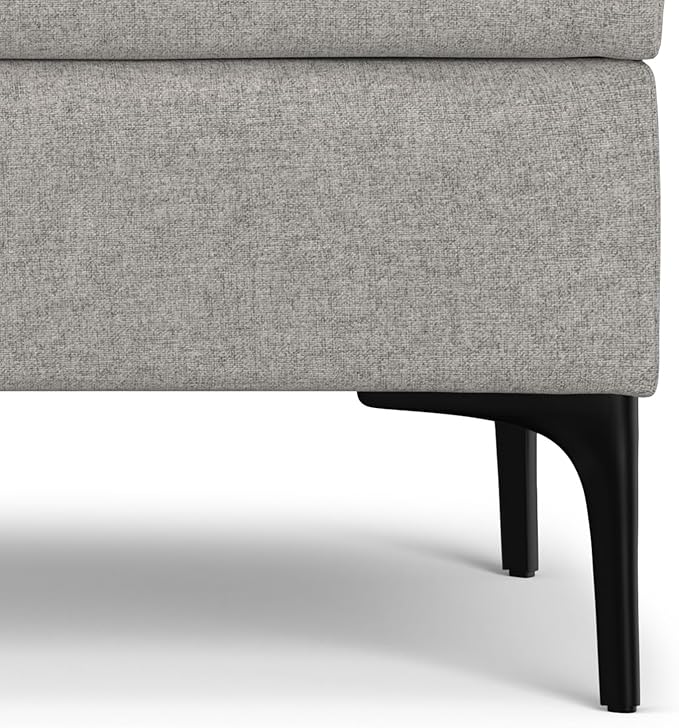 SIMPLIHOME Rebecca 48 inch Wide Mid Century Modern Rectangle Large Coffee Table Storage Ottoman with Lift up Lid in Cloud Grey Polyester , Assembled, For the Living Room, Entryway and Family Room