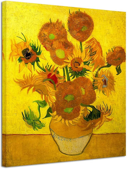 Wieco Art Large Modern Abstract Flowers Giclee Canvas Prints Artwork Vase with Fifteen Sunflowers by Van Gogh Oil Paintings Reproduction Pictures on Canvas Wall Art
