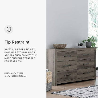 Signature Design by Ashley Urbanoore Rustic 6-Drawer Dresser with Safety Stop, Gray