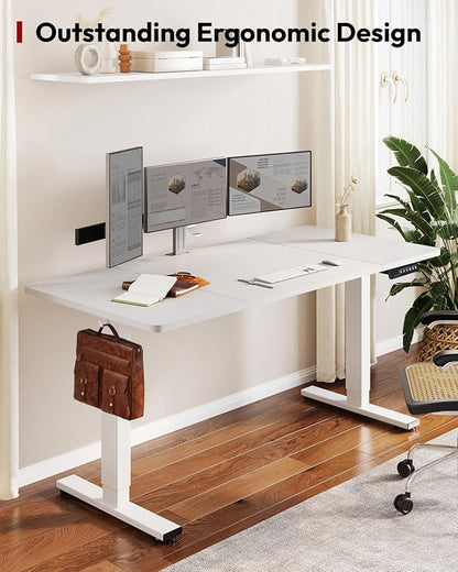 SANODESK Standing Desk Height Adjustable Electric Stand up Desk 71x32 Inches Sit Stand Home Office with Splice Board, White Frame/White Top
