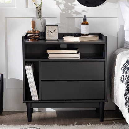 Walker Edison Blythe Mid-Century Modern Tray-Top Storage Nightstand 25 Inch Black