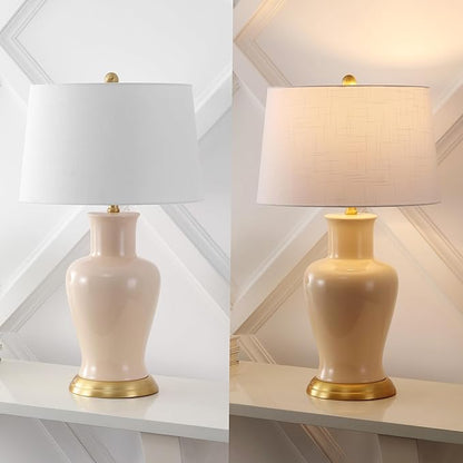JONATHAN Y JYL4026D Julian 29" Traditional Classic Ceramic Urn LED Table Lamp, Almond for Bedroom, Living Room, Kitchen, Home Office, Kids Room