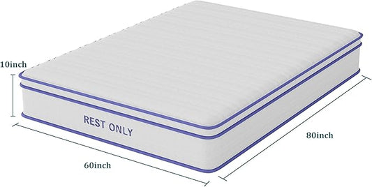 Queen Mattress 10 Inch, Rest Only Queen Mattress in a Box, Memory Foam & Individually Wrapped Coils Pocket Spring for Motion Isolation and Pressure Relief, Medium Firm