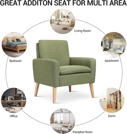 Lohoms Accent Chair Set of 2 Living Room Mid-Century Modern Chair, Upholstered Fabric Comfy Club Armchair Pair of Leisure Sofa Chairs for Bedroom, Small Apartment, Office, Green