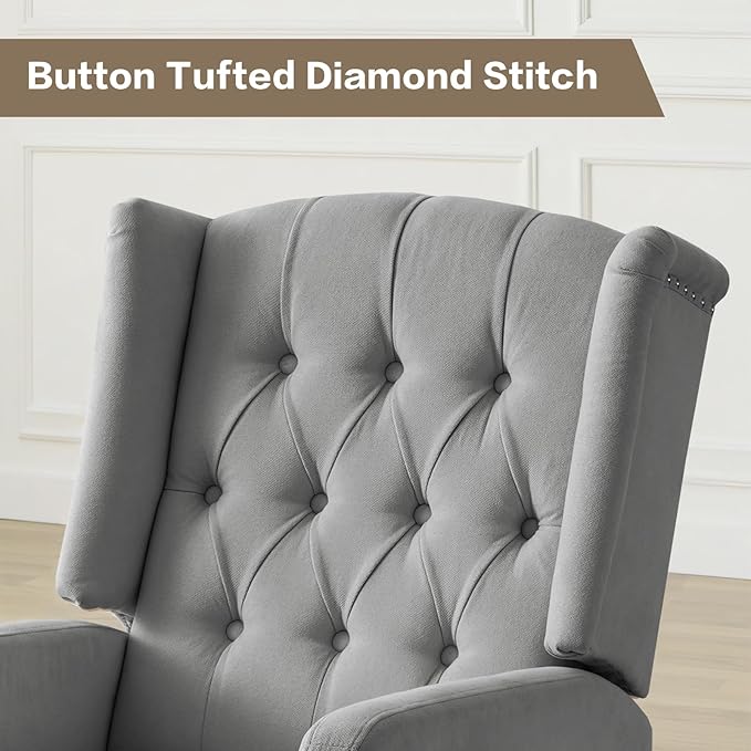 ABAKAN Swivel Rocker Recliner Chair, 360 Degree Nursery Rocking Recliner, Linen Glider Chair with Button Tufted Wingback Chair, for Living Room, Bedroom, Grey