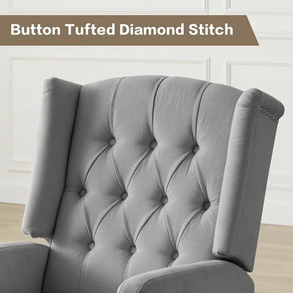 ABAKAN Swivel Rocker Recliner Chair, 360 Degree Nursery Rocking Recliner, Linen Glider Chair with Button Tufted Wingback Chair, for Living Room, Bedroom, Grey