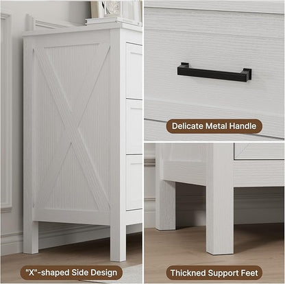LYNSOM Farmhouse 9 Drawers Dresser for Bedroom, 55" Wide Wood Rustic Chest of Drawers with Natural Texture, Metal Handle, Storage Dressers Organizer for Entryway, Hallway, White