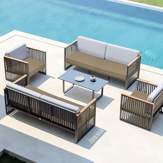 Easy-Going Waterproof Patio Cushion Covers 27x25x5 inch 4 Pack Replacement Non-Slip Outdoor Seat Cushion Slipcover with Zipper. Camel