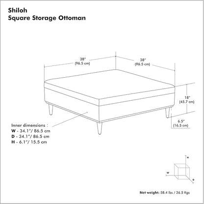 SIMPLIHOME Shiloh 38 inch Wide Transitional Contemporary Square Storage Ottoman in Distressed Saddle Brown Vegan Faux Leather, Assembled, for The Living Room, Entryway and Family Room