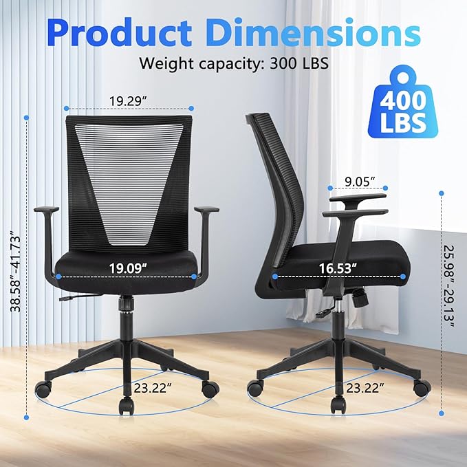 CLATINA Home Office Chair Ergonomic Desk Chair Mesh Computer Chairs with Armrests Executive Rolling Wheels Swivel Heavy Duty Chairs Office, Home, Black 2 Pack