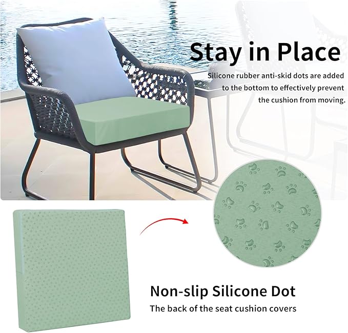 Easy-Going Waterproof Patio Cushion Covers 22x22x4 inch 2 Pack Replacement Non-Slip Outdoor Seat Cushion Slipcover with Zipper. Greyish Green