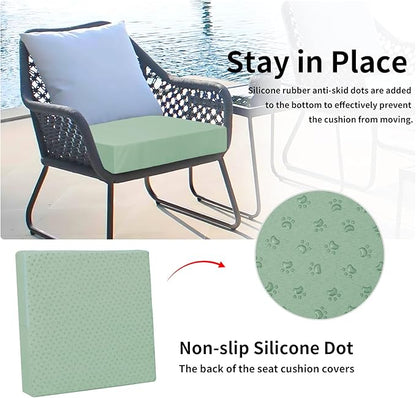 Easy-Going Waterproof Patio Cushion Covers 27x25x5 inch 4 Pack Replacement Non-Slip Outdoor Seat Cushion Slipcover with Zipper. Greyish Green