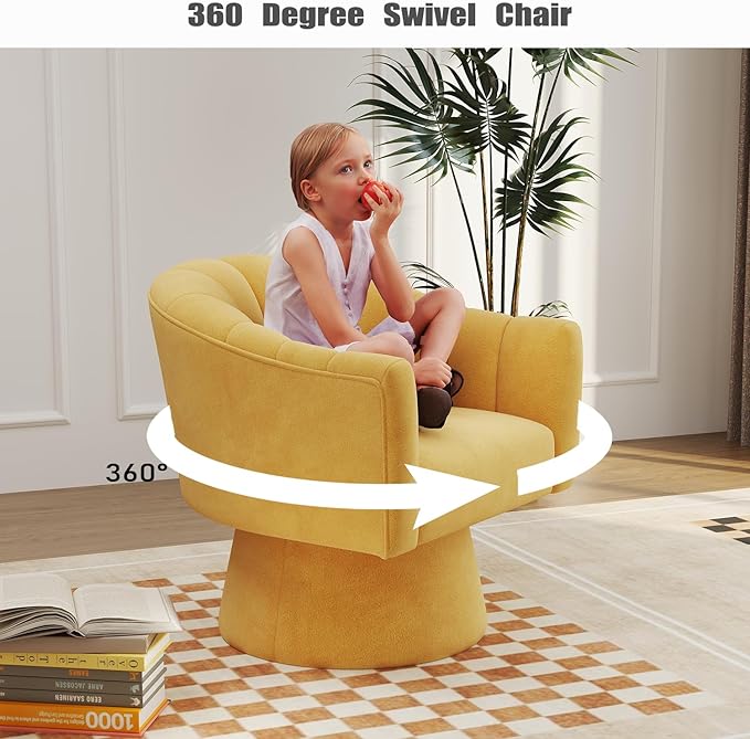 Swivel Accent Chair Set of 2, Upholstered Velvet 360° Swivel Barrel Chair for Living Room Overstuffed Bouncle Reading Chair Round Armchair for Bedroom,Vanity,Office (Mustard)