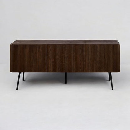 NTC Veil TV Stand with 3 Doors for TVs up to 60’’, Media Console with Vertical Groove Design and Metal Legs, Modern Entertainment Center for Living Room and Bedroom, Effortless Assembly, Dark Walnut