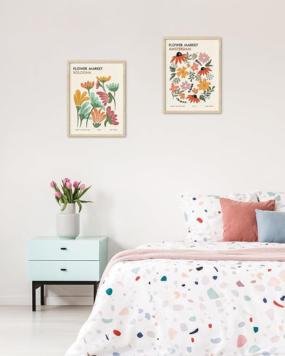 HesenDot Unframed Floral Wall Art Set of 3,12x16in Flower Market Canvas Prints,Abstract Botanical Posters Decor,Minimalist Amsterdam Stockholm Bologna Artwork for Living Room Bedroom Office Home