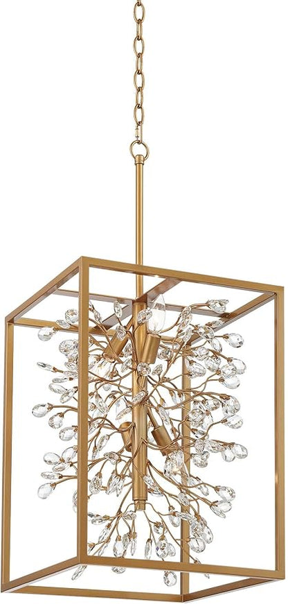 Possini Euro Design Carrine Light Brass Gold Pendant Chandelier Lighting 15 1/4" Wide Modern Clear Crystal Accents 4-Light Fixture for Dining Room House Home Foyer Kitchen Entryway Bedroom Living