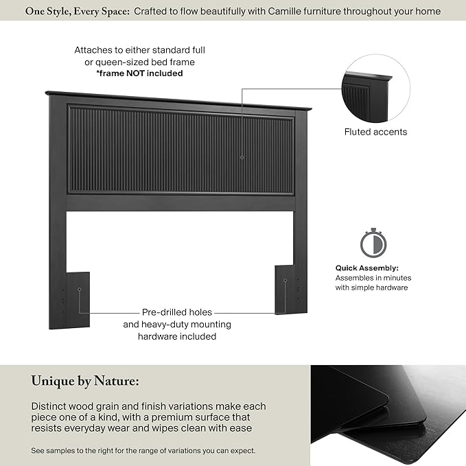 Bush Home 65-inch Full/Queen Headboard, Bedroom Furniture, Camille Collection, Onyx Birch Black