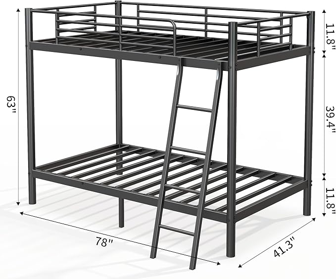 SDHYL Twin Over Twin Bunk Bed with Stairs, Heavy Duty Metal Bunk Beds for Teens Adults, Space Saving Design, No Box Spring Needed, Furniture for Bedroom, Black