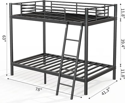SDHYL Twin Over Twin Bunk Bed with Stairs, Heavy Duty Metal Bunk Beds for Teens Adults, Space Saving Design, No Box Spring Needed, Furniture for Bedroom, Black