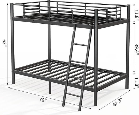 SDHYL Twin Over Twin Bunk Bed with Stairs, Heavy Duty Metal Bunk Beds for Teens Adults, Space Saving Design, No Box Spring Needed, Furniture for Bedroom, Black