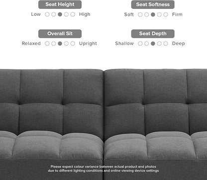mopio Aaron 76.8" Couch, Small Futon Sofa Bed, Sleeper, Loveseat, Mid Century Modern Futon Couch, Sofa Cama, Couches for Living Room, Bedroom (Dark Grey Fabric)