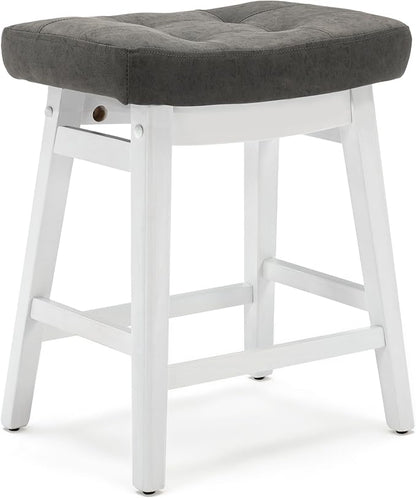 Counter Height Bar Stool for Kitchen Counter Modern Backless Barstool with Upholstered Faux Leather Seat and Solid Wood Leg Farmhouse 24 inch Bar Chair, Grey + White, 1pc